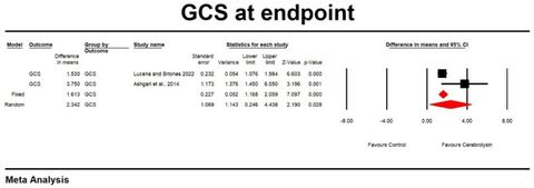 Figure 2: Effect of Cerebrolysin on GCS score (Z value = 2.190, p = 0.028). [21,26].